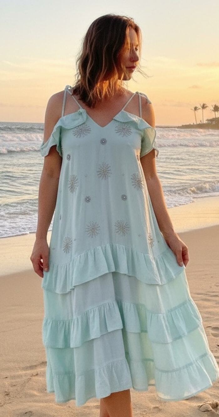 Sundress linen tiered Ruffle midi dress